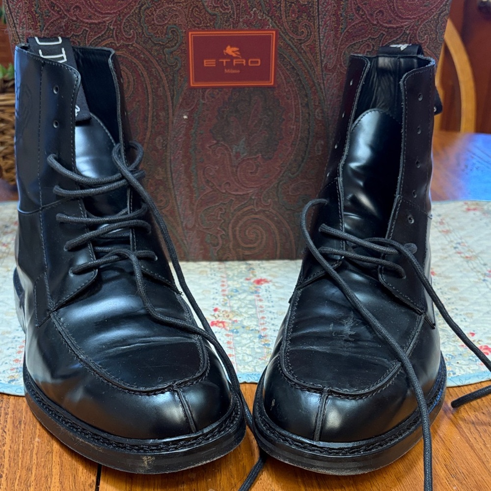 Etro Men's Black Leather Lace Up Boots